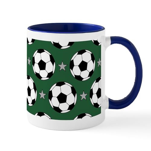 White/Navy Inside - Soccer And Star Pattern Mugs