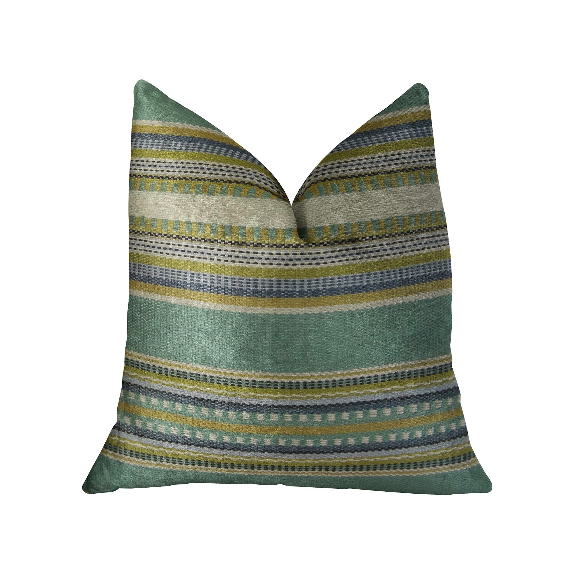Plutus Chic Stripe Aloe Handmade Throw Pillow 12x25 Inch - Light Blue Green Cream Decorative Cushion for Sofa, Bed, Living Room & Home Decor