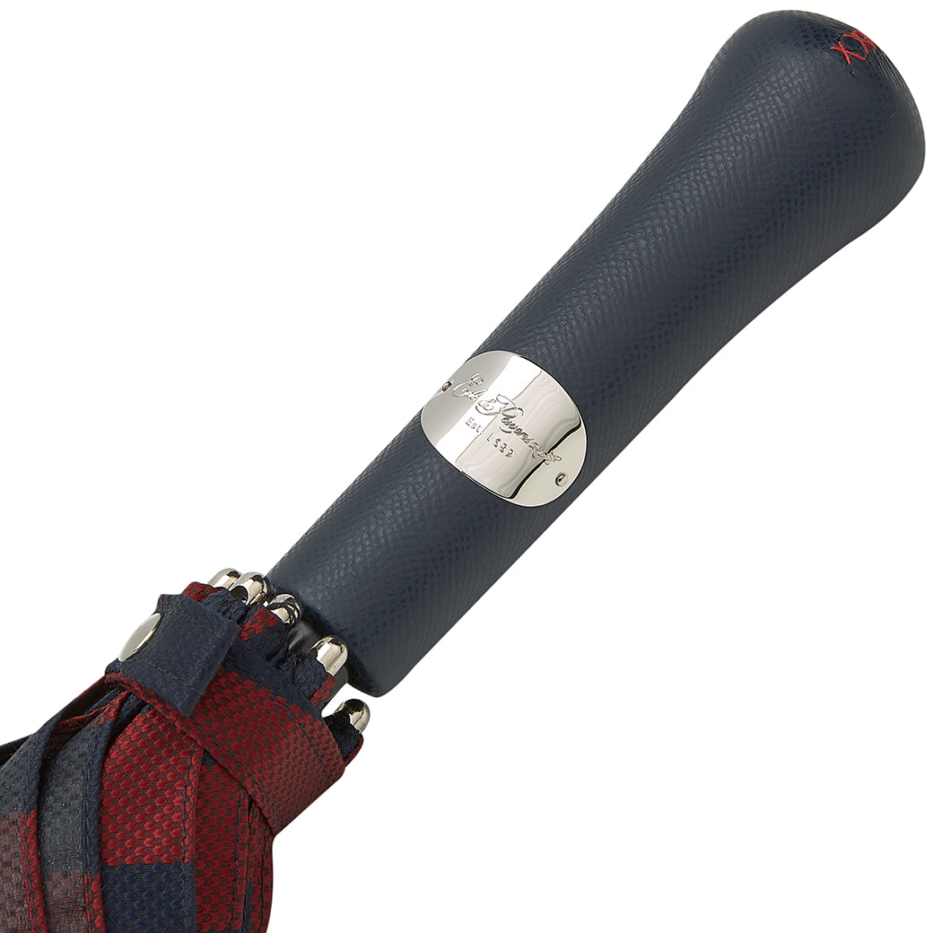 Navy and Burgundy Leather Contrast Top Stitch Handle Two-Tone Umbrella - Waterproof Windproof Compact Travel Umbrella for Men & Women - Perfect for Rainy Days, Commuting, and Outdoor Activities