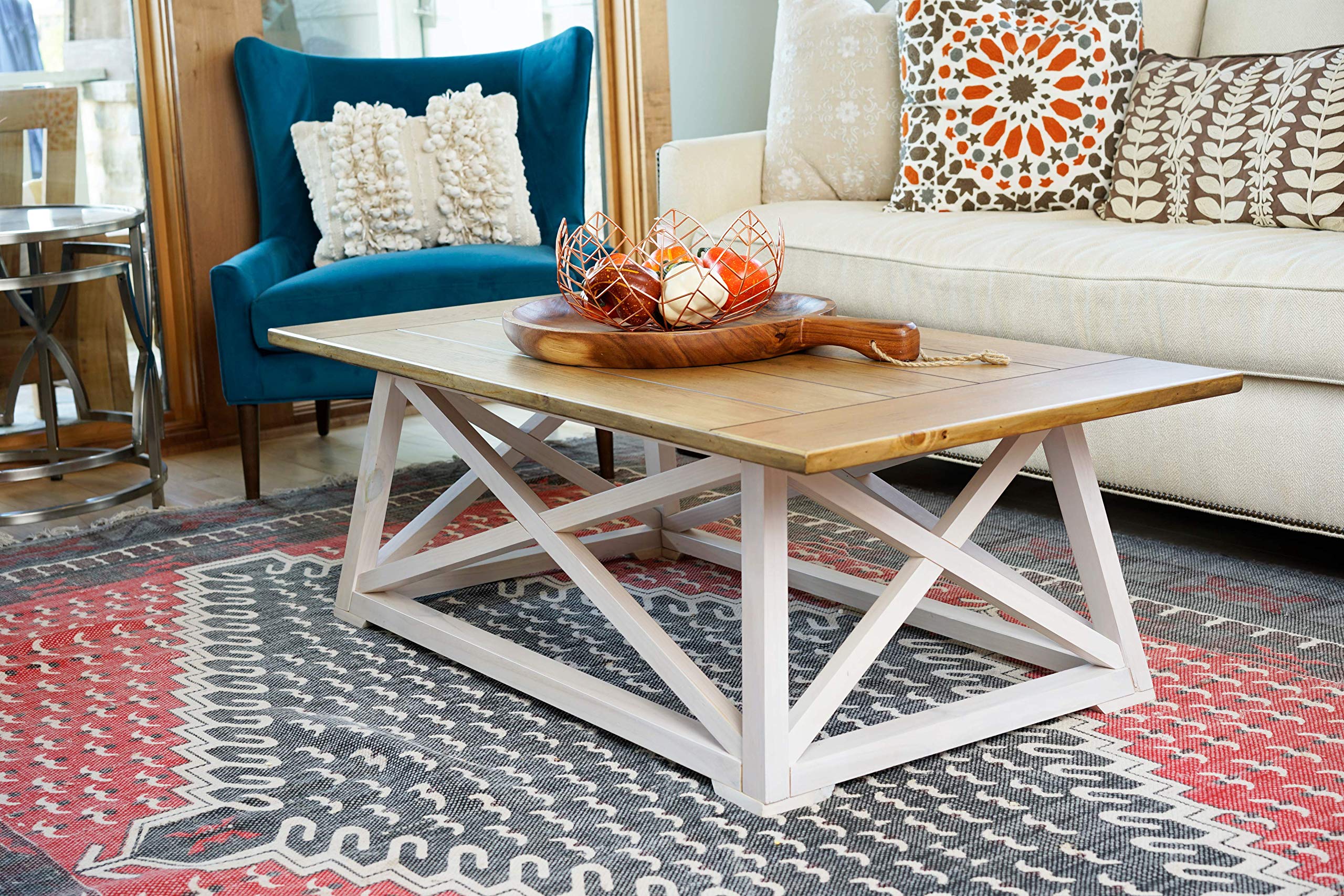 Alveare Home Fallon Coastal Coffee Table - Two-Toned Wooden Living Room Furniture for Beach House Decor & Coastal Style Interiors