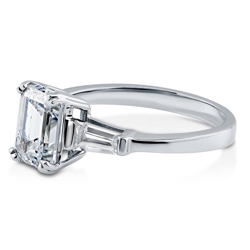 BERRICLE Sterling Silver 3-Stone Wedding & Engagement Ring 2.1ct Emerald Cut Cubic Zirconia CZ Anniversary Band for Women - Rhodium Plated Size 4-10 | Elegant Gift for Brides, Anniversary & Special Occasions
