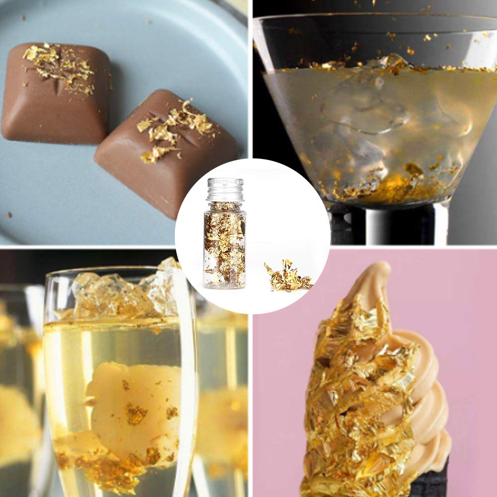 Premium 24K Gold Foil Flakes - 2 Pack Edible Imitation Gold Leaf for Jewelry Making, Resin Art, Nail Design, Cake & Dessert Decoration - Perfect for DIY Crafts, Wedding Cake Toppers & Luxury Gift Packaging