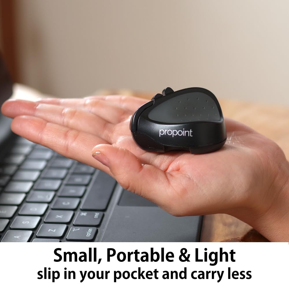 Swiftpoint ProPoint Wireless Ergonomic Mouse - Bluetooth Rechargeable Presentation Clicker & Laser Pointer for Laptop, iPad, PC - Portable Mini Travel Design (Black) | Perfect for Business Meetings, Remote Work & On-the-Go Professionals