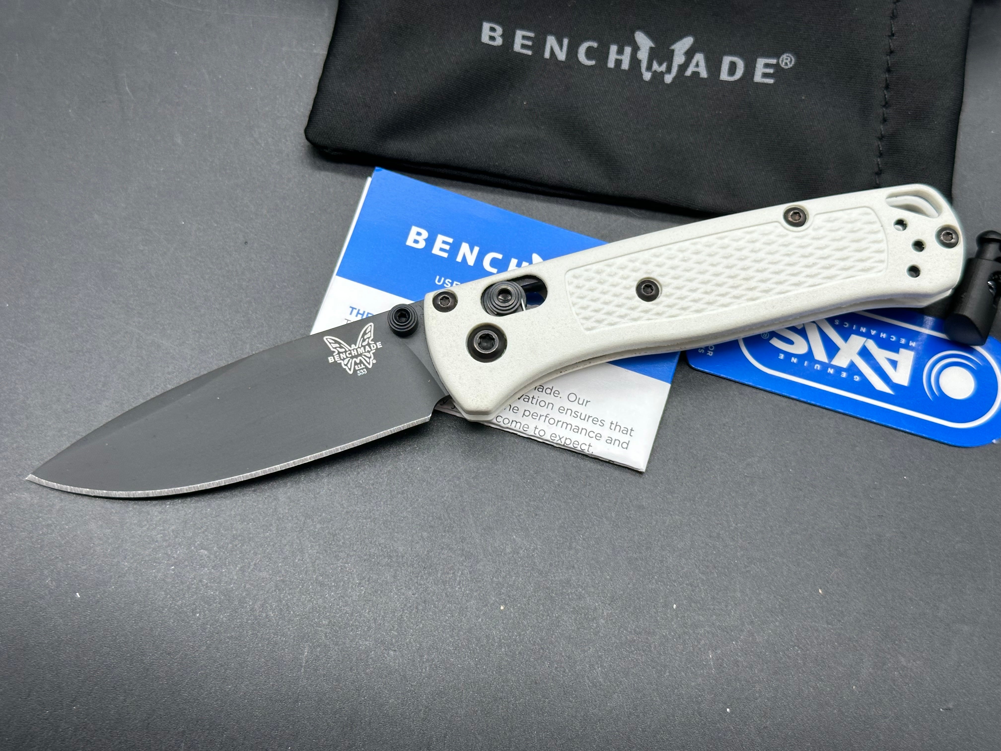 Benchmade Mini Bugout AXIS Lock Folding Knife - White EDC Pocket Knife for Camping, Hiking & Outdoor Adventures