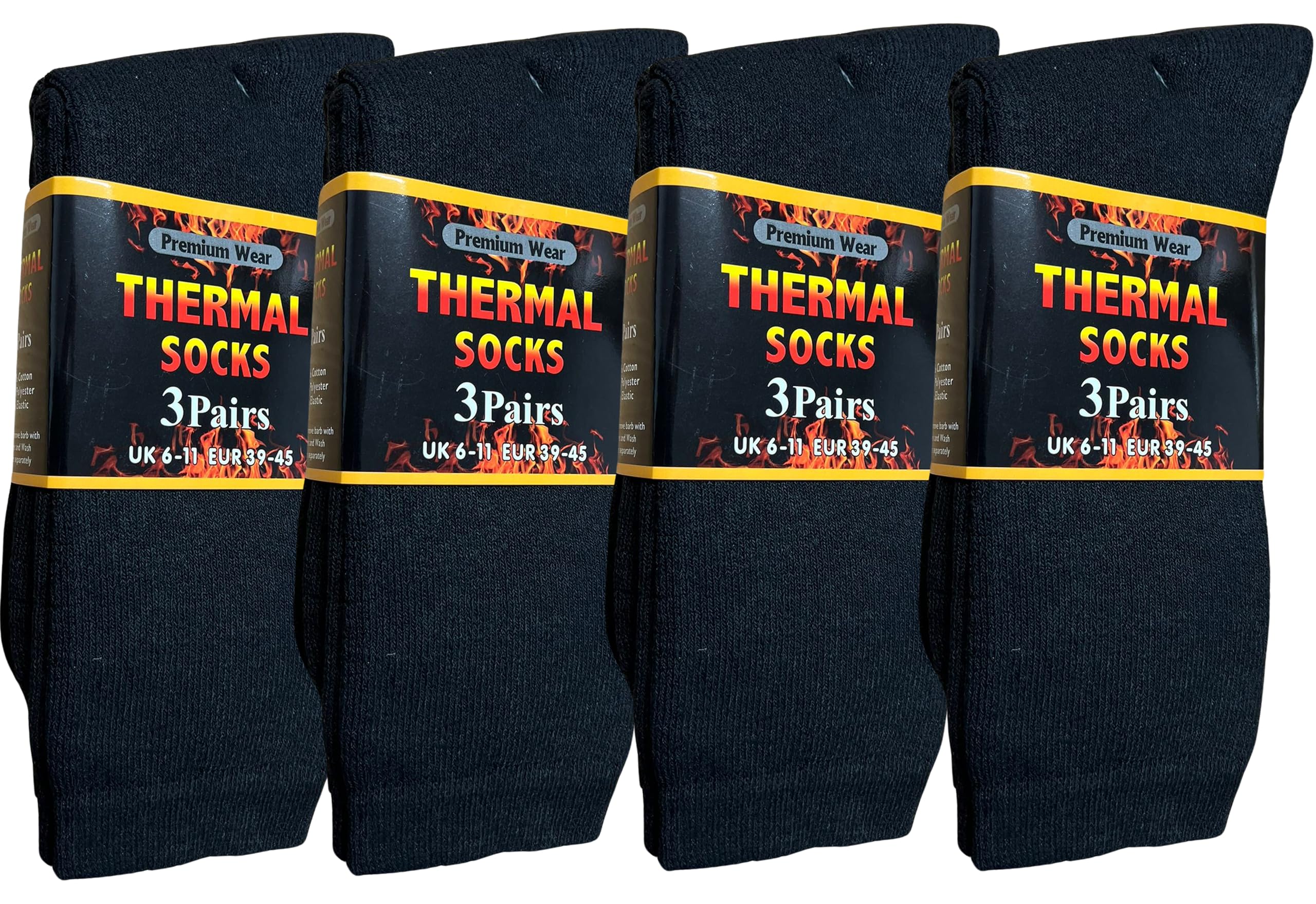 Heat Stroke Thermal Socks for Men - Pack of 12 Black Thick Warm Winter Socks (Size 6-11) | Soft Heavy Duty Hiking & Walking Socks | Cozy Boot Socks for Cold Weather - Perfect for Outdoor Activities, Hiking, and Winter Sports