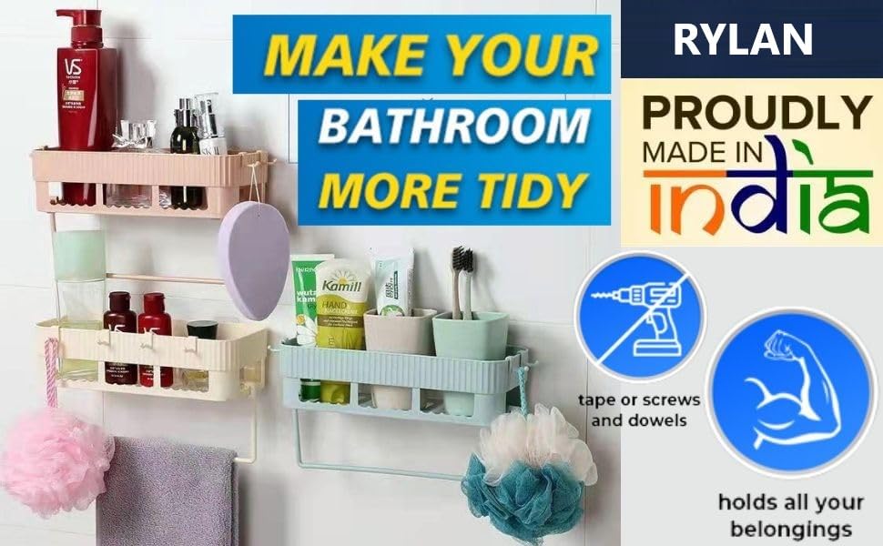 Rylan 2-Pack Bathroom Wall Shelf Organizer Set - Self-Adhesive Bathroom Storage Rack & Stand for Toiletries, Cosmetics & Essentials - Perfect for Small Bathrooms, Showers & Vanity Organization