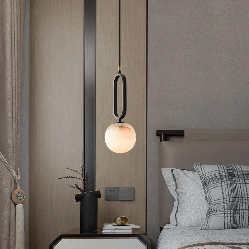 Modern Alabaster Sphere Pendant Light - Elegant Minimalist Ceiling Fixture for Dining Room, Bedroom, or Living Room Decor