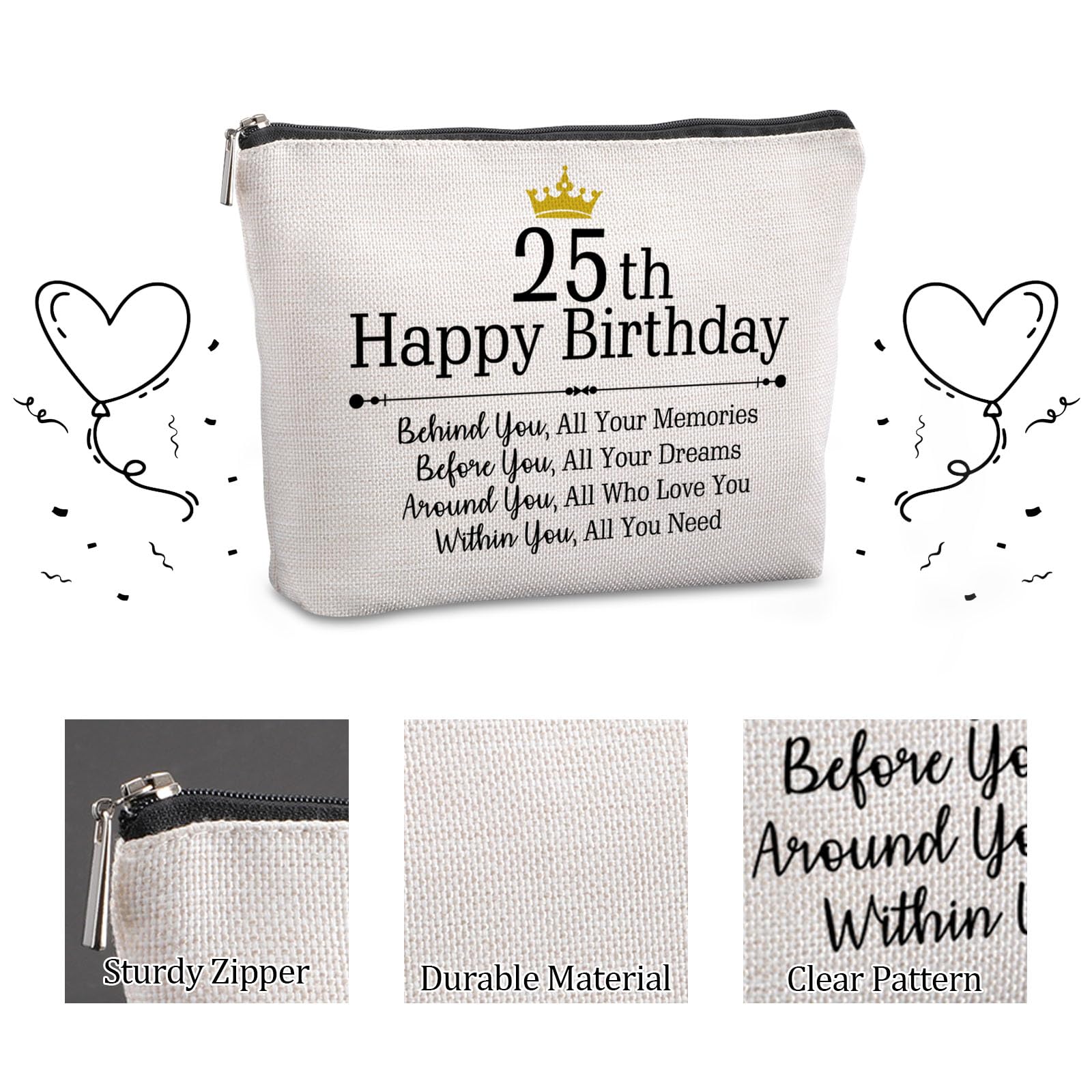 Stylish Flax Cosmetic Case with Zipper - Cartoon Pattern Makeup Bag for Women | Perfect 25th Birthday Gift & Travel Organizer | Natural Material Beauty Storage
