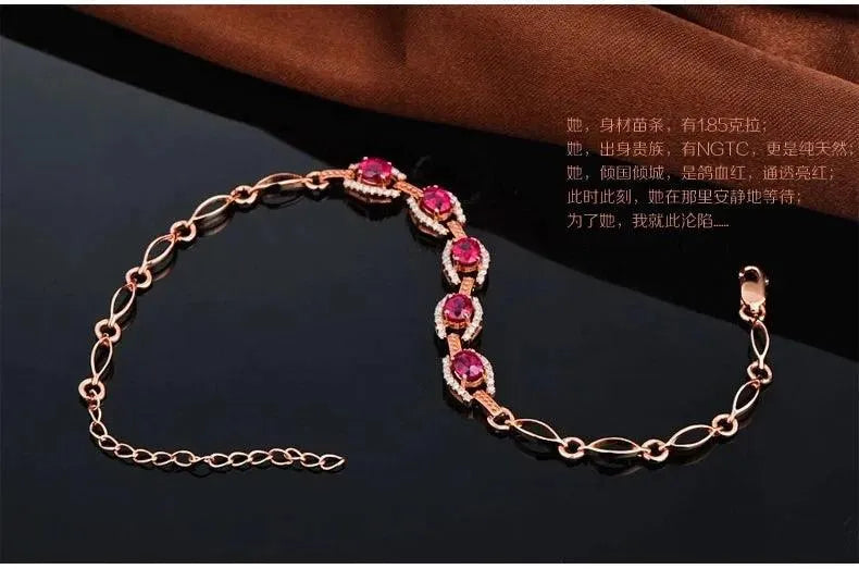 18KT/750 Rose Gold 1.68 ct Natural Ruby & 0.32 ct Round Cut Diamond Bracelet - Elegant Engagement Jewelry for Women, Perfect for Weddings, Anniversaries & Special Occasions