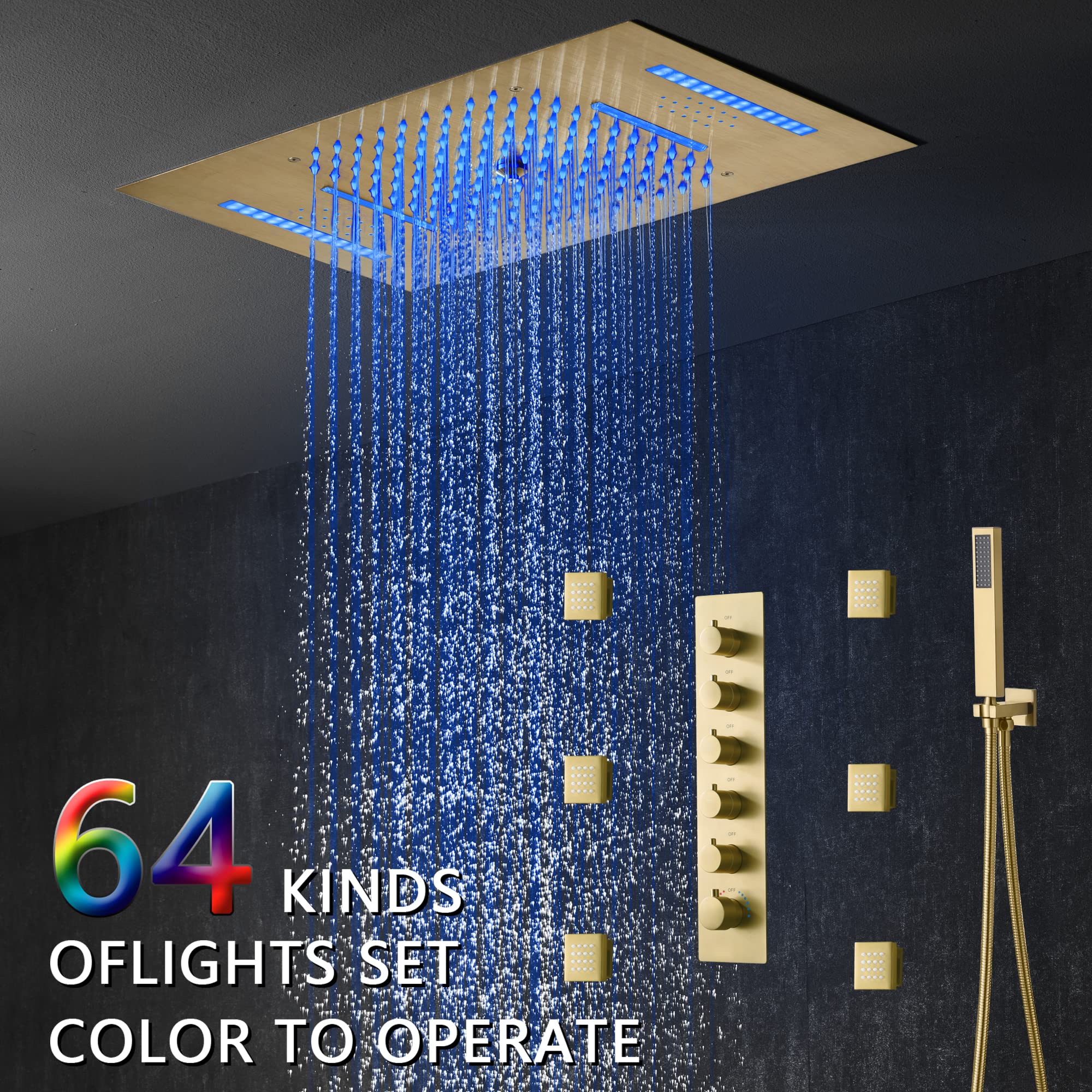 Cascada Luxury 23”x15” Bluetooth Shower System with 5 Functions, LED Lights, Remote Control - Perfect for Spa-Like Bathrooms and Modern Home Upgrades (Matt Black)