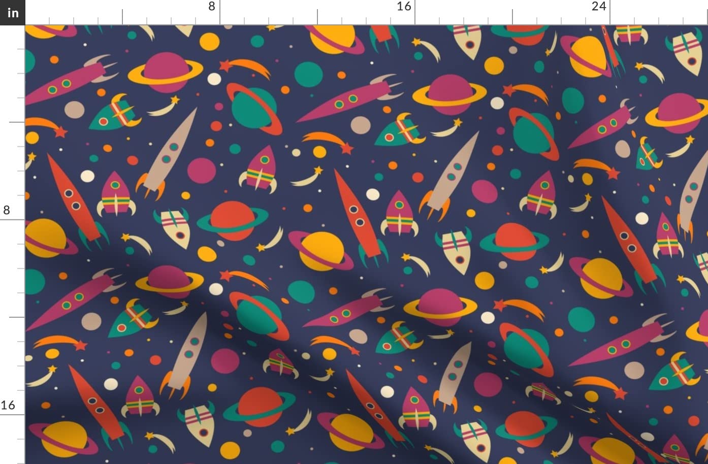 Rocket Space Cosmic Planets UFO Boy Nursery Galaxy Printed Fleece Fabric Fat Quarter - Soft & Durable for Sewing Blankets, Loungewear, DIY No-Sew Projects - Perfect for Kids' Room Decor, Baby Blankets & Home Crafts