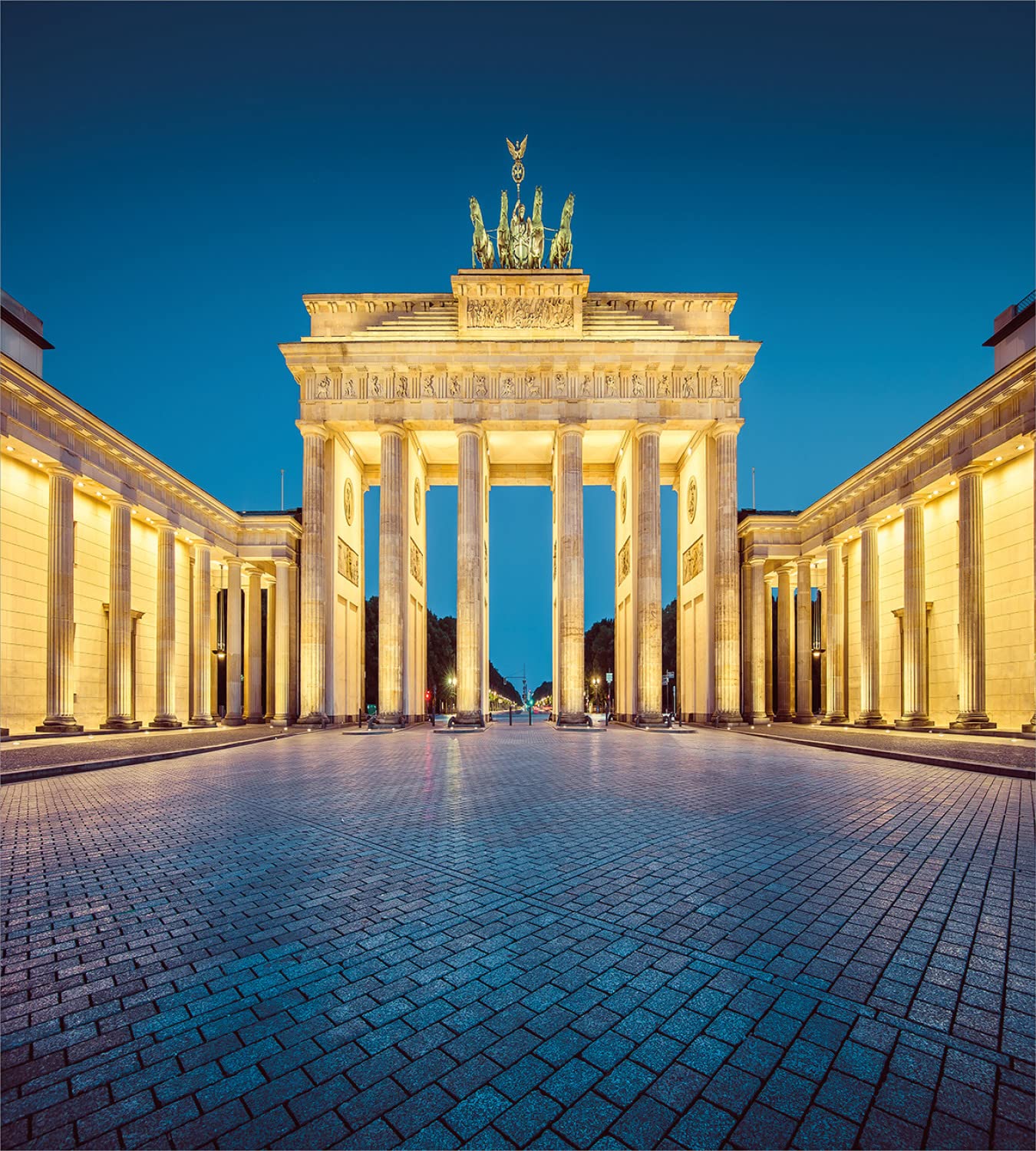 Ambesonne Travel Duvet Cover Sets - Classic Brandenburg Gate Germany Landmark Design, 2-Pack Cal King Size Bedding Set with 2 Duvet Covers & 4 Pillowcases, Blue Yellow Pink - Perfect for Home Decor, Guest Rooms, and Travel Enthusiasts