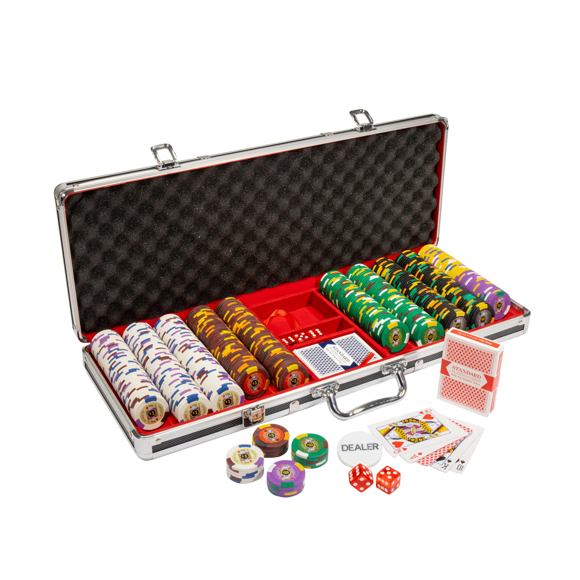 Premium 500-Piece Deluxe Black Poker Chip Set with Aluminum Carry Case - 14-Gram Casino-Quality Clay Composite Chips - Includes Playing Cards & Dice - Heavy-Duty Locking Portable Case for Poker Nights, Casino Parties & Home Game Protection