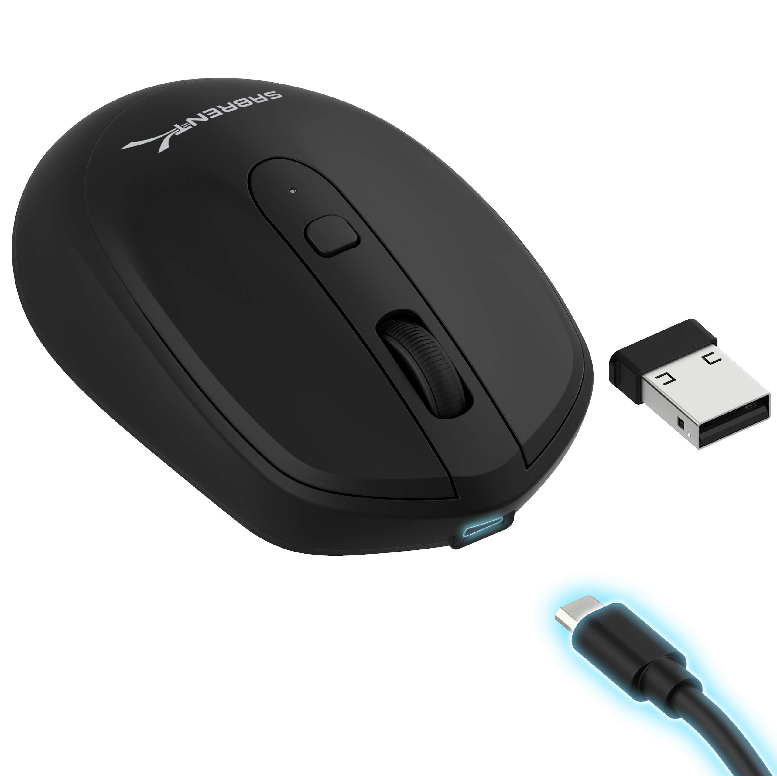 SABRENT 2.4GHz Wireless Rechargeable Mouse with Adjustable DPI - Ergonomic Silent Click for Laptop, PC, Mac - Home Office & Gaming Use (MS-RCWM)