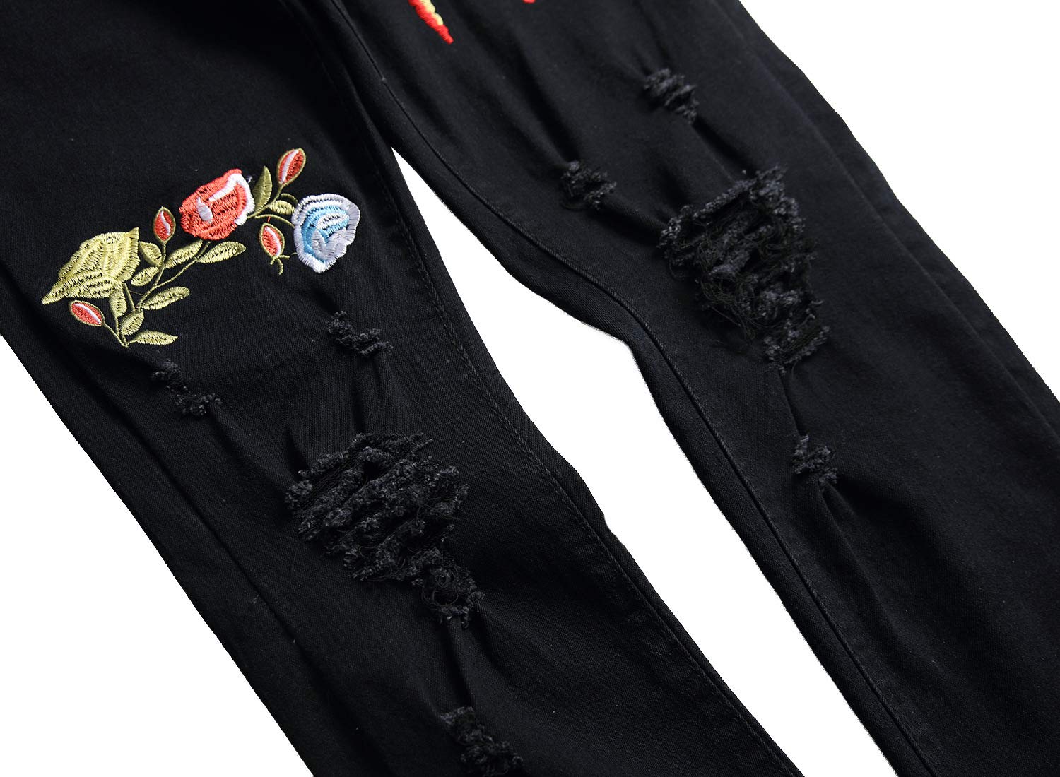 Qazel Vorrlon Men's Slim Fit Black Stretch Destroyed Ripped Skinny Jeans - Stylish Distressed Denim for Casual Wear & Night Out