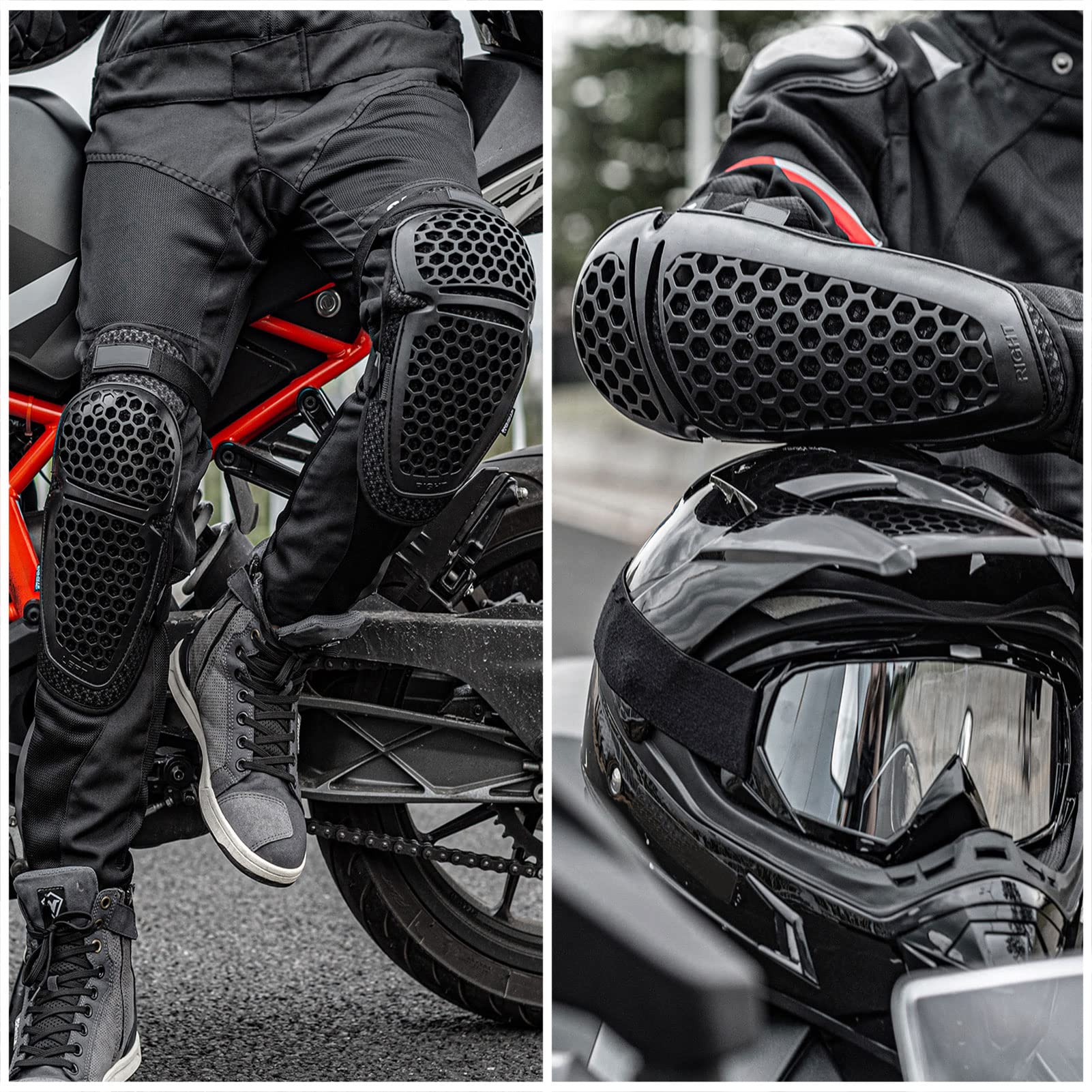 Motorcycle Knee & Elbow Guards - 4 Pcs Breathable Armor for Riding & Mountain Biking