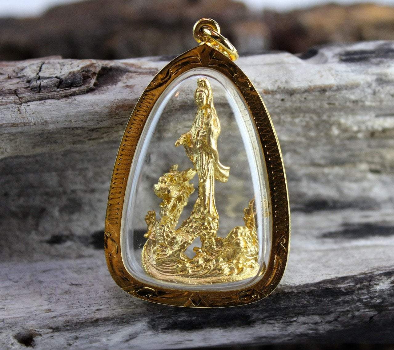 Authentic Thai Amulet - Guanyin & Dragon Pendant for Protection & Good Luck | Buddhist Jewelry for Meditation & Spiritual Blessings