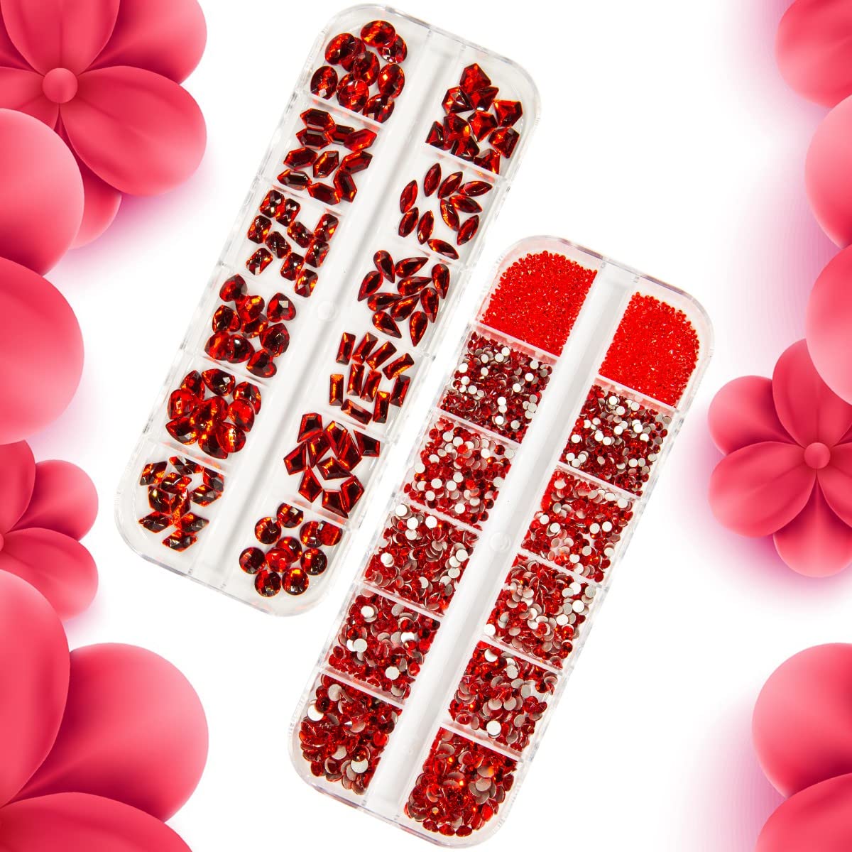 4080Pcs Red Nail Rhinestones - Multi-Shape Ruby Red Crystal Gems for Nails, Siam Red Round Flatback Beads, Glass Stones & Diamonds for DIY Nail Art, Face & Eye Makeup | Perfect for Manicures, Costume Jewelry & Craft Projects