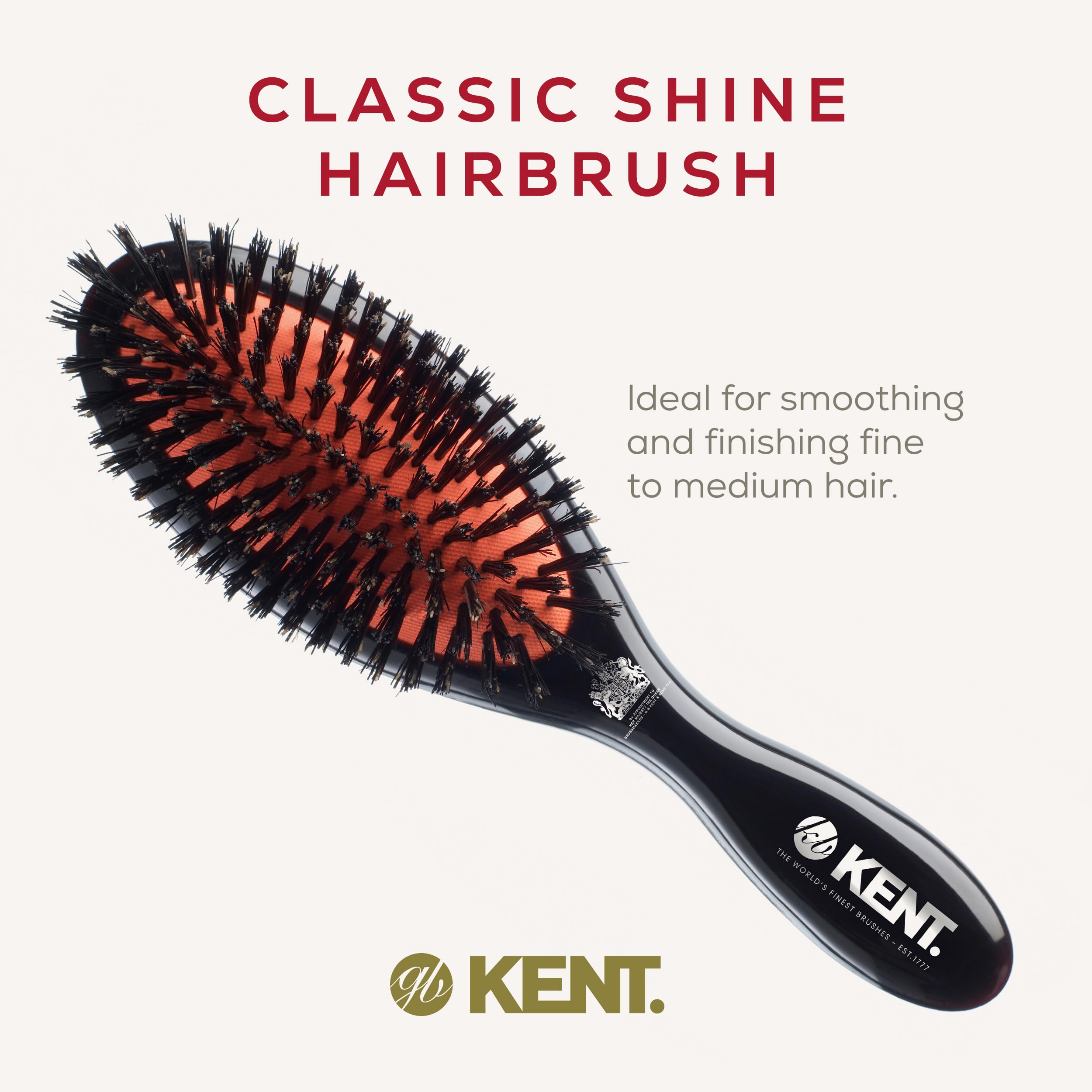Kent Medium Pure Black Bristle Cushioned Hair Brush - Professional Styling Brush for Smooth & Tangle-Free Hair (Pack of 1) - Perfect for Daily Hair Care & Salon Use