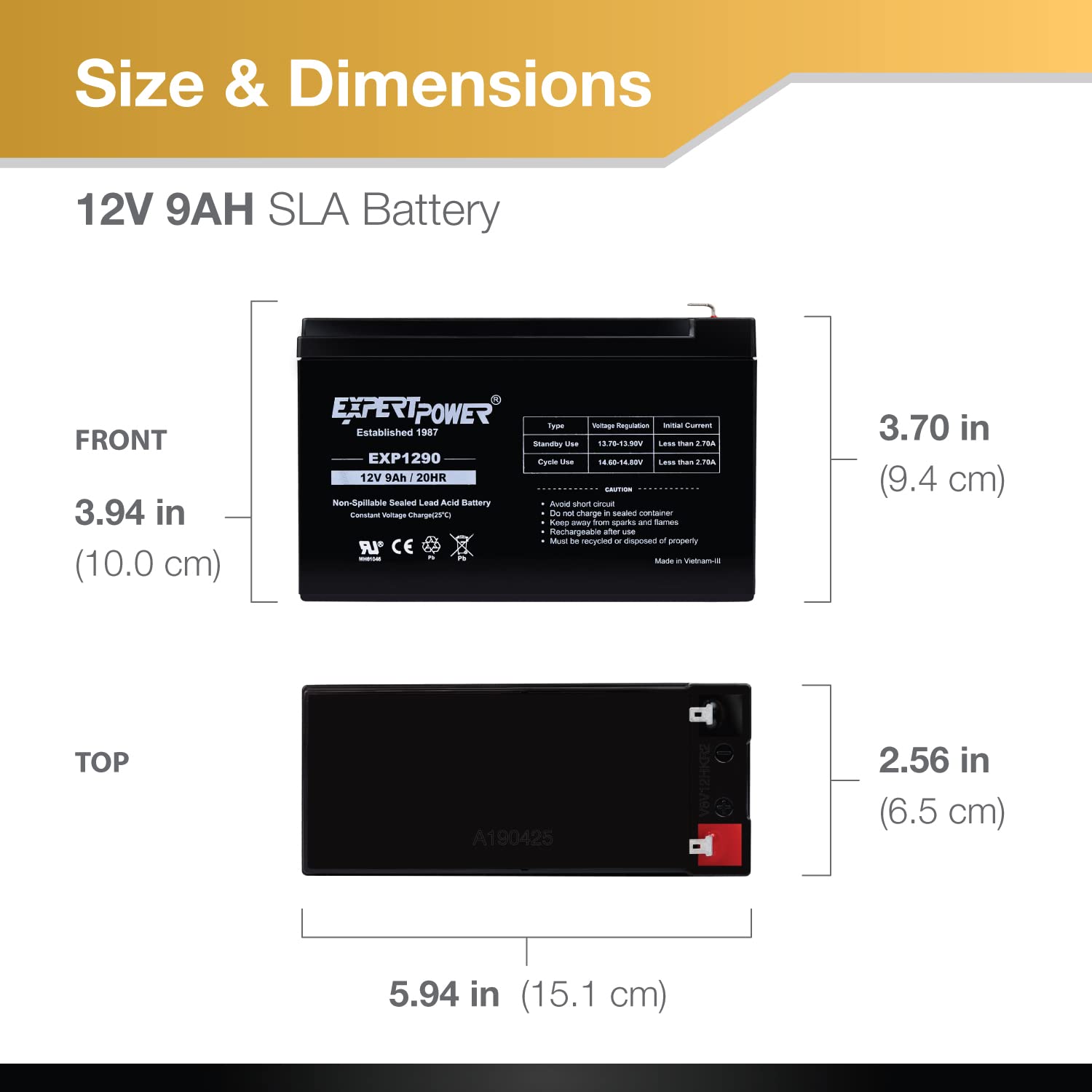 ExpertPower 12V 9AH Rechargeable SLA Battery - 2 Pack for APC UPS BX1300LCD & Back-UPS NS 1250 - Reliable Computer Backup Power Supply for Home Office, Emergency Power Outages & Electronics Protection