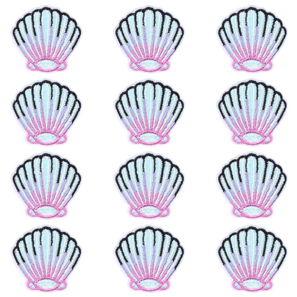 12Pcs Seashell Embroidery Patches - Iron On & Sew On Applique for Clothes, Backpacks, Hats - Ocean Theme DIY Craft Supplies for Beach Party Decor, Summer Fashion Accessories