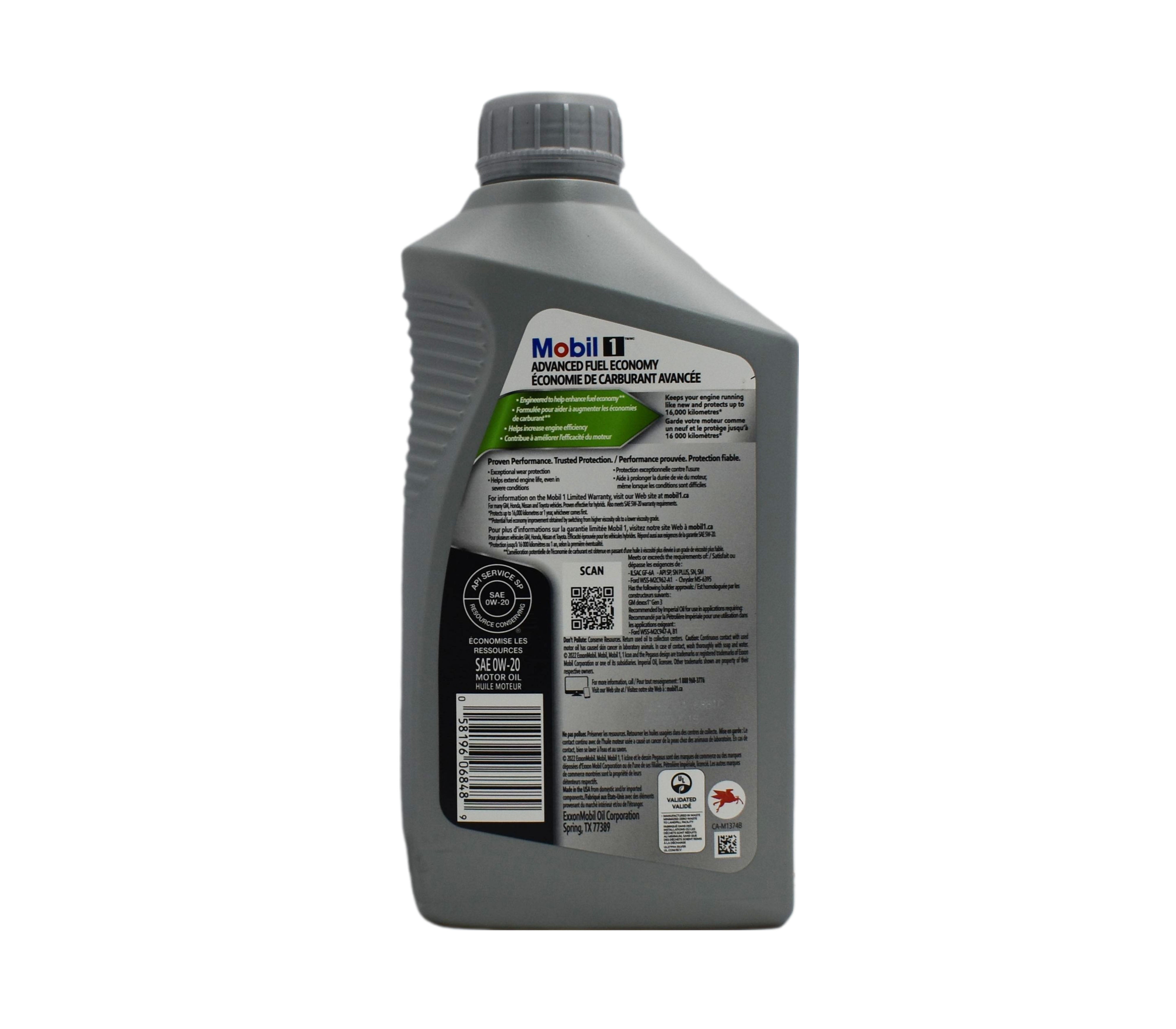 Mobil 1 Synthetic Motor Oil SAE 0W-20 - 1 Quart (1 Liter) - Advanced Full Synthetic Engine Oil for Gasoline Vehicles - Perfect for Daily Commuting, Highway Driving & Extreme Weather Conditions