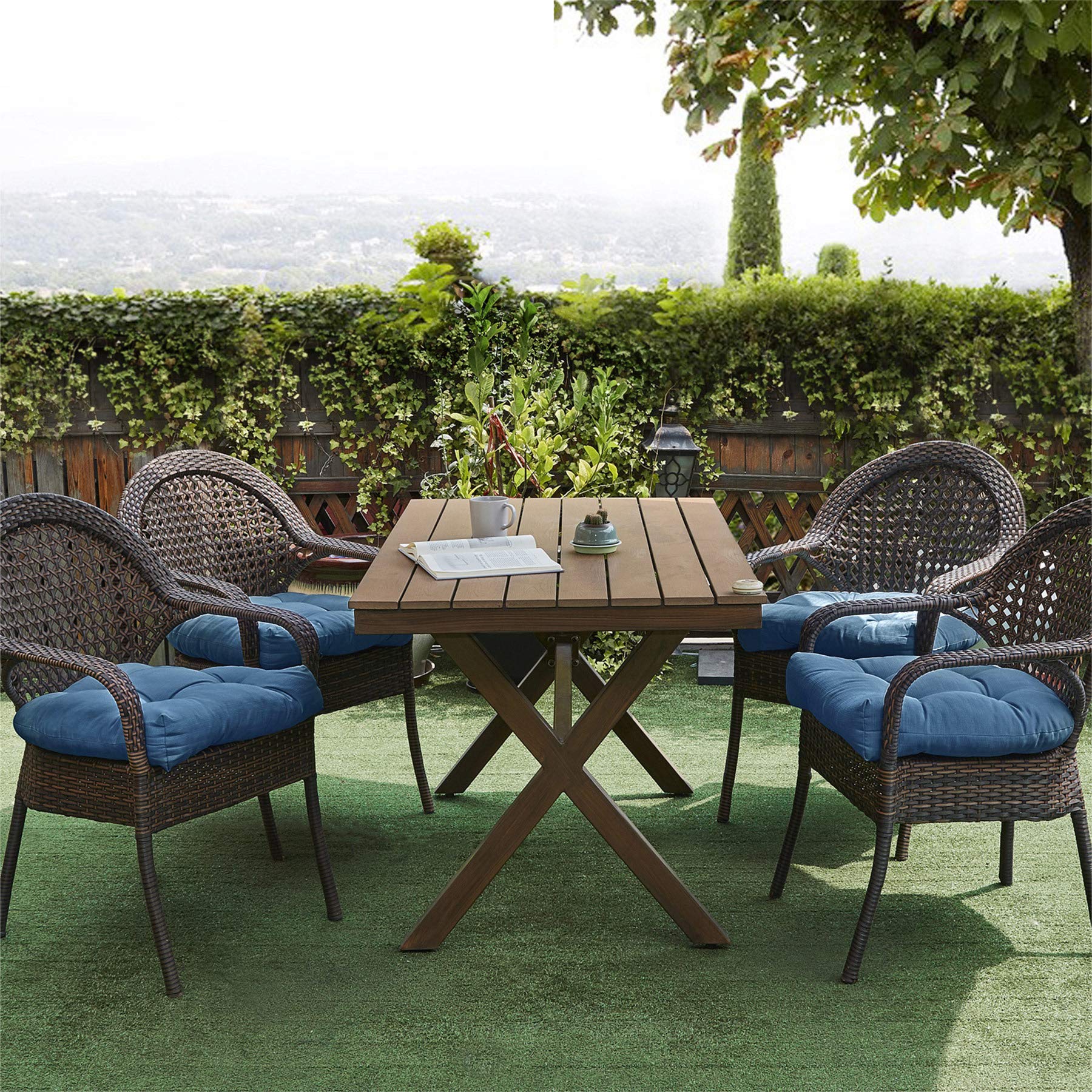 Premium Outdoor Chair Cushions 19x19 Inch - Thick Tufted Seat Covers with Comfortable Fiber Fill - Sweet Home Collection (12-Pack, Blue) - Perfect for Patio Furniture, Deck Chairs, and Poolside Lounging