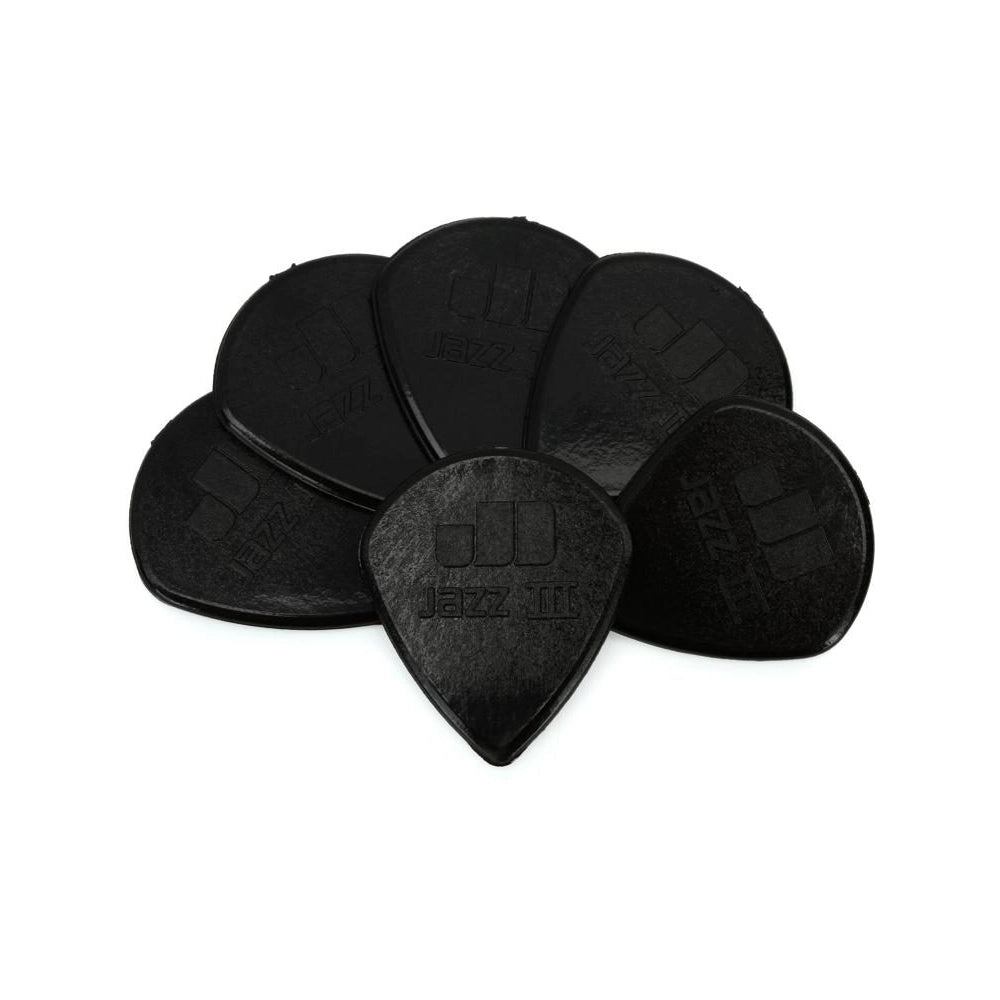 Dunlop 47P3S Nylon Jazz III Guitar Picks 1.38mm Black Stiffo Point Tip - Premium Plectrum for Guitarists, Perfect for Jazz, Rock & Fast Playing Styles