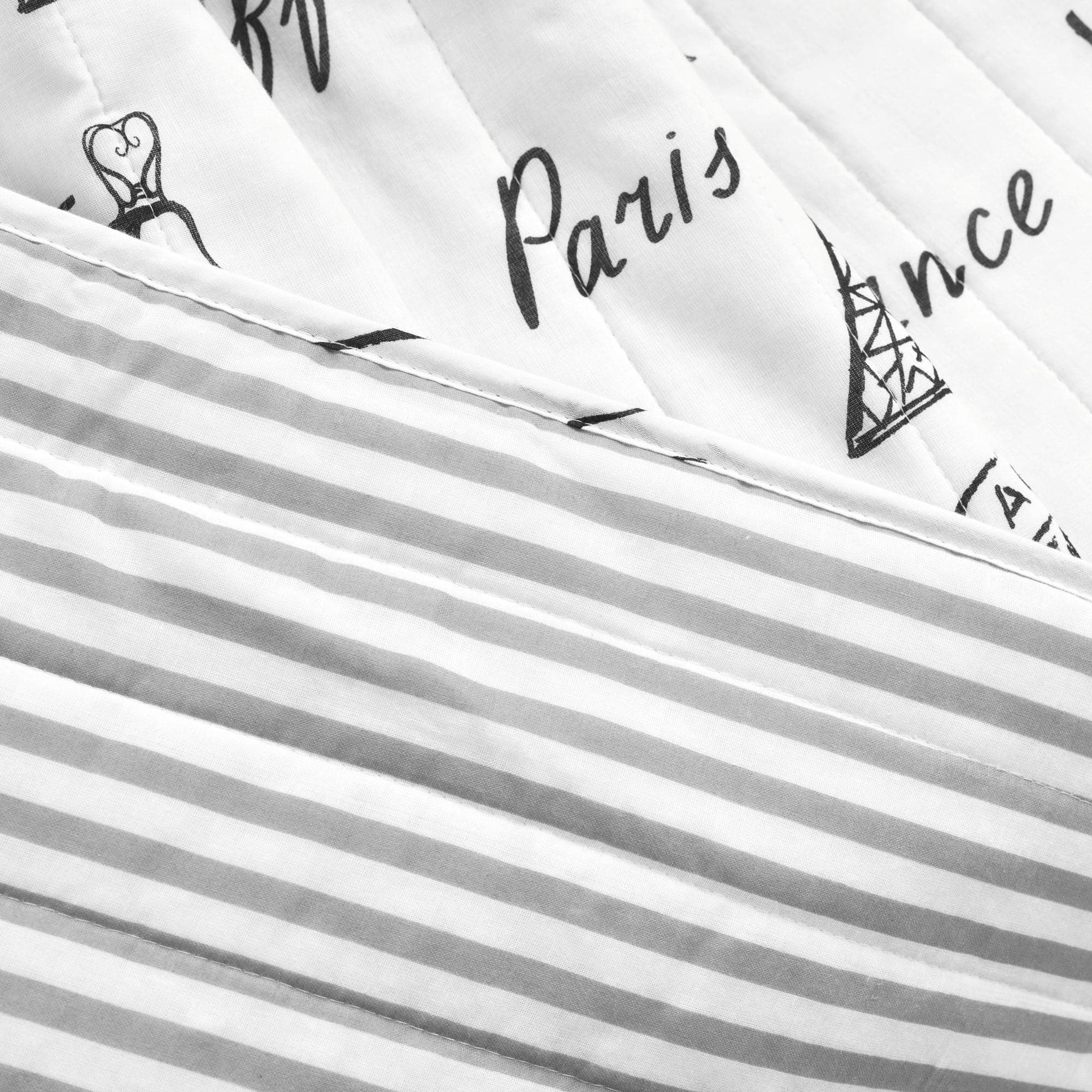 Paris Bonjour Reversible Cotton Throw Blanket - Soft French-Inspired Bedspread & Couch Cover - Perfect for Home Decor, Sofa, Bed, and Gift Giving