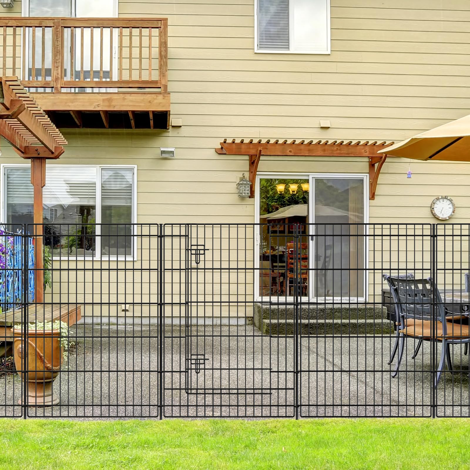 INJOPEXI 6-Panel 13ft x 36in Metal Garden Fence with Gate - Rustproof Outdoor Animal Barrier for Rabbits & Dogs - Perfect for Yard, Lawn, Patio & Garden Protection