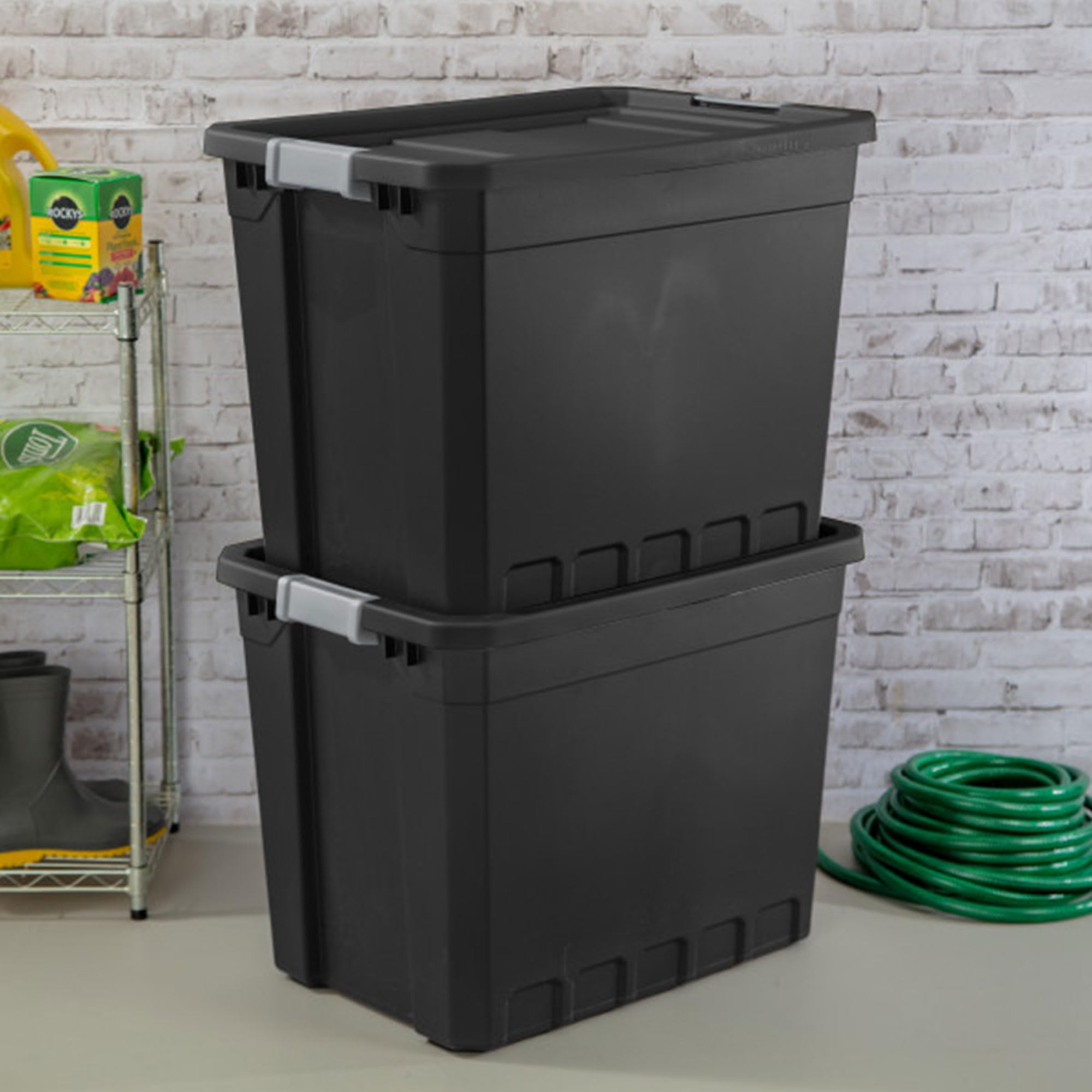 Sterilite 12-Pack 27 Gallon Black Plastic Storage Bins with Lids - Stackable Clear Containers for Home Organization, Garage, Closet & Office Storage Solutions