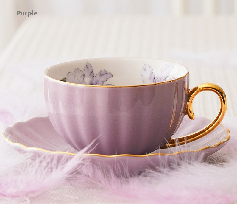 Elegant British Tea Cups Set - Royal Bone China Porcelain Afternoon Tea Cups with Saucers, Premium Ceramic Coffee Cups for English Tea Party, Bridal Shower & Luxury Gift Giving