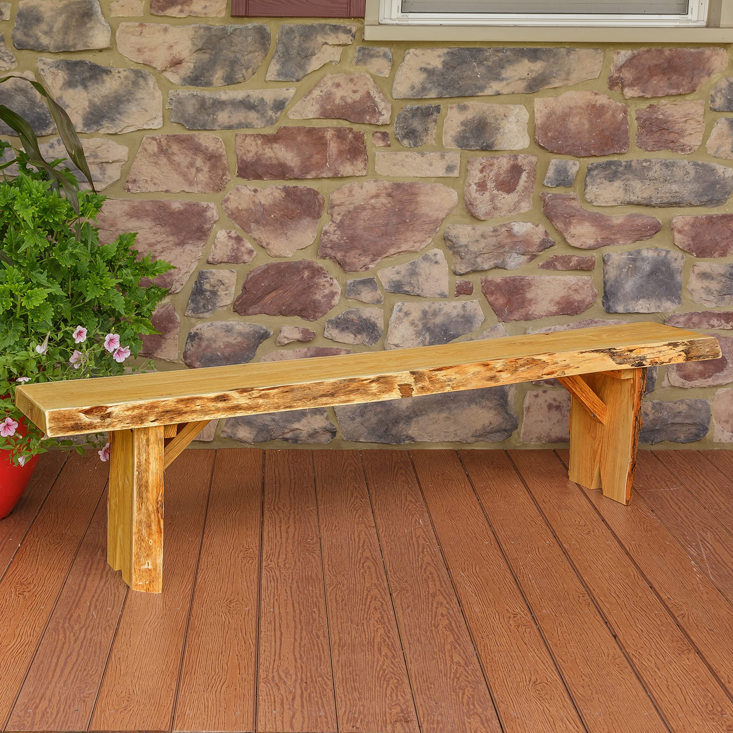 Live Edge Locust Wood 6-Foot Wildwood Bench - Natural Stain - Handcrafted Rustic Furniture for Dining Room, Entryway, or Outdoor Patio - Furniture Barn USA