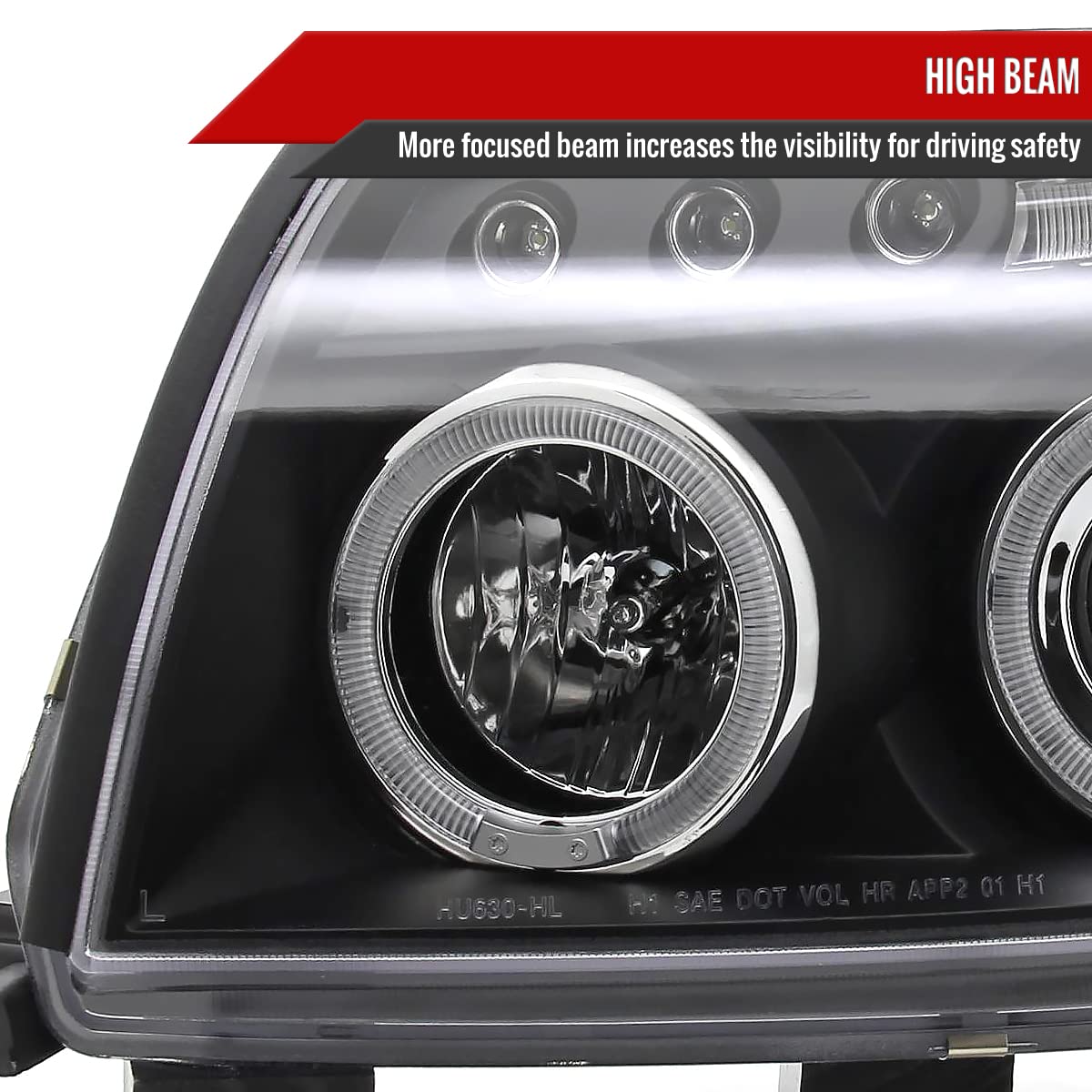 03-05 Toyota 4Runner SUV SR5 Black LED Halo Projector Headlights - High Performance Replacement Lamps for Night Driving & Off-Road Adventures