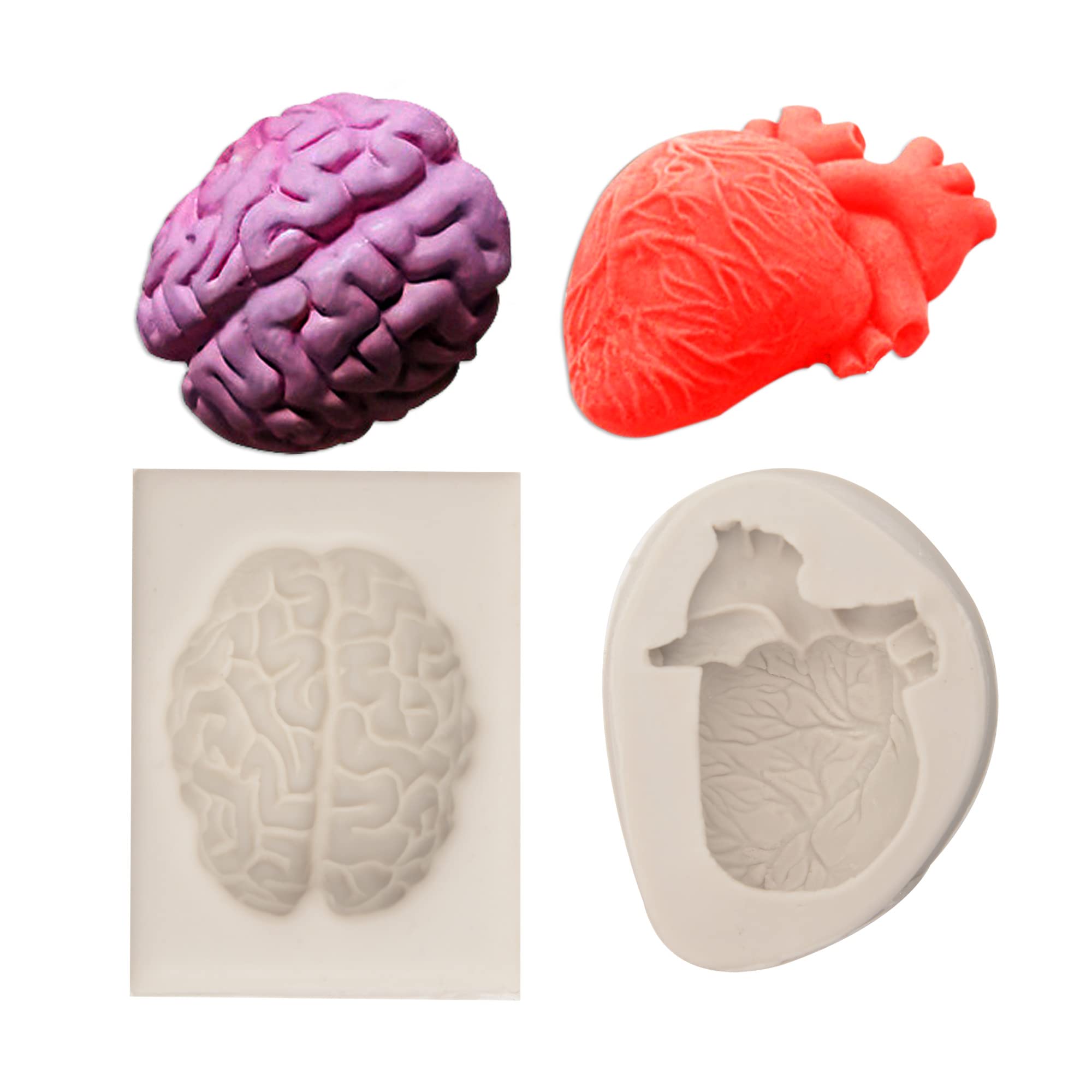 3D Human Heart Silicone Fondant Mold - Brain Shape Candy & Chocolate Mold Set for Cake Decorating, Dessert Making, Soap Crafting - Perfect for Halloween, Birthday Parties, and DIY Baking Projects