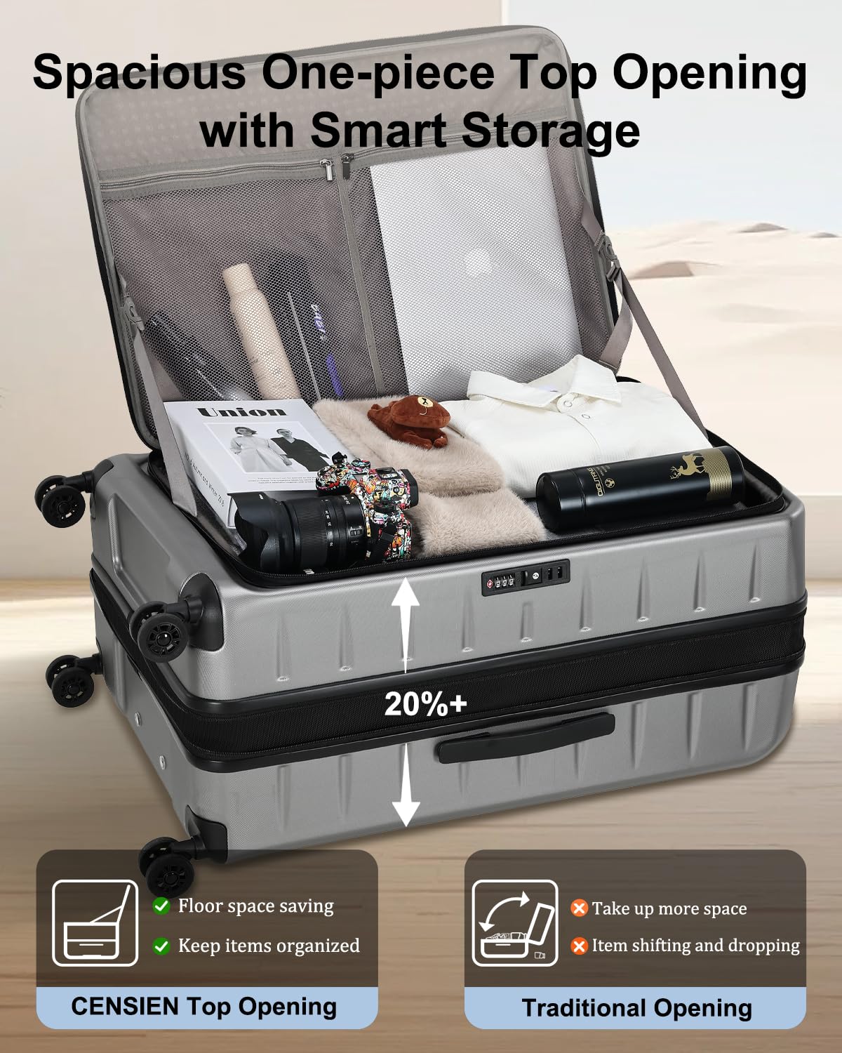 28 Inch Expandable Checked Luggage with Spinner Wheels - Lightweight ABS+PC Hard Shell Suitcase with TSA Lock & Top Opening - Perfect for International Travel & Long Trips (Dark Gray, 1PC)