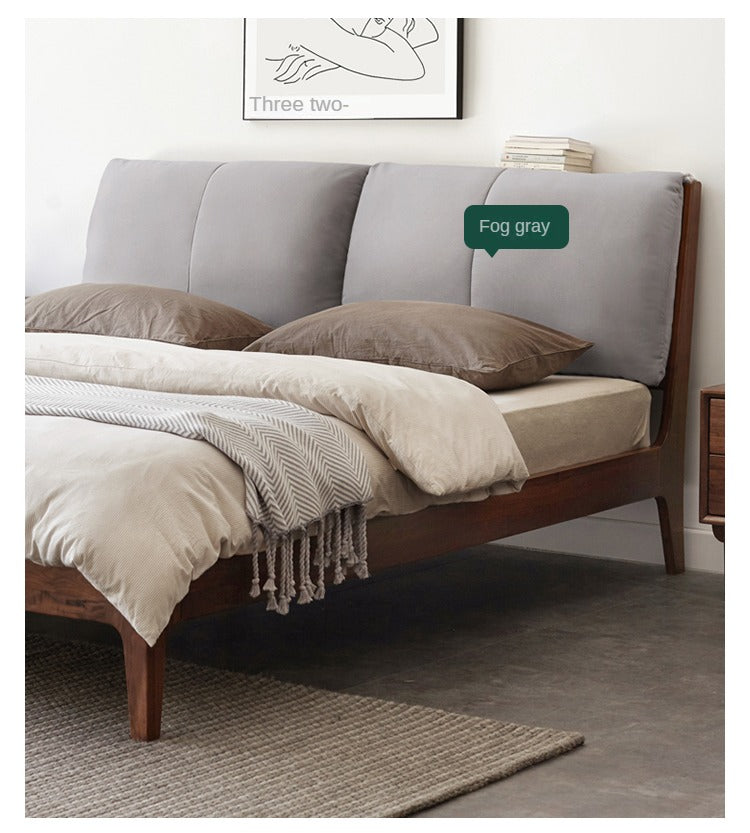 Premium Black Walnut Solid Wood Bed Frame - Queen Size Platform Bed with Soft Upholstered Headboard | Modern Bedroom Furniture for Master & Guest Rooms