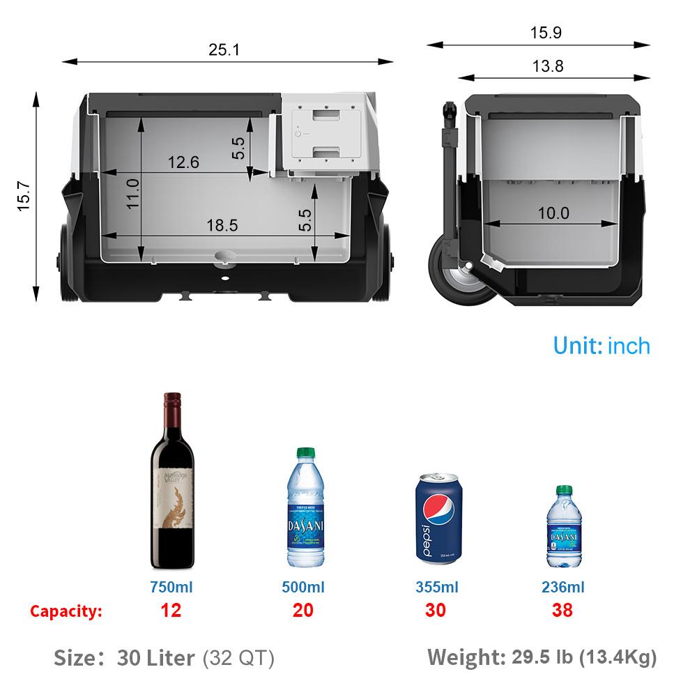 Acopower 30L/32Quart Portable Fridge Freezer - 12V/24V DC & 110V AC Car Refrigerator for Camping, Road Trips, and Outdoor Adventures