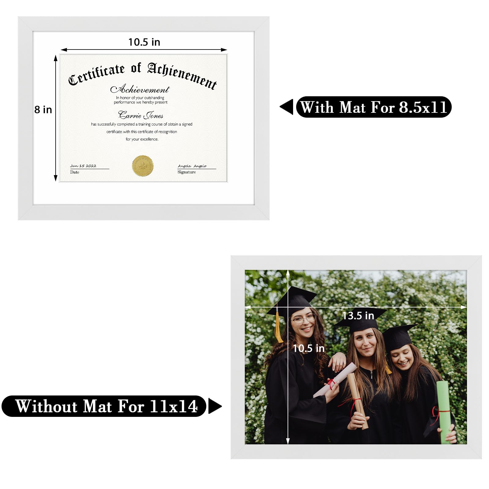 11x14 Certificate Frame with Mat for 8.5x11 Documents - White Picture Frame with Wall Hangers - Perfect for Displaying Diplomas, Awards, Certificates & Artwork - Elegant Wide Molding Home & Office Decor (1-Pack)
