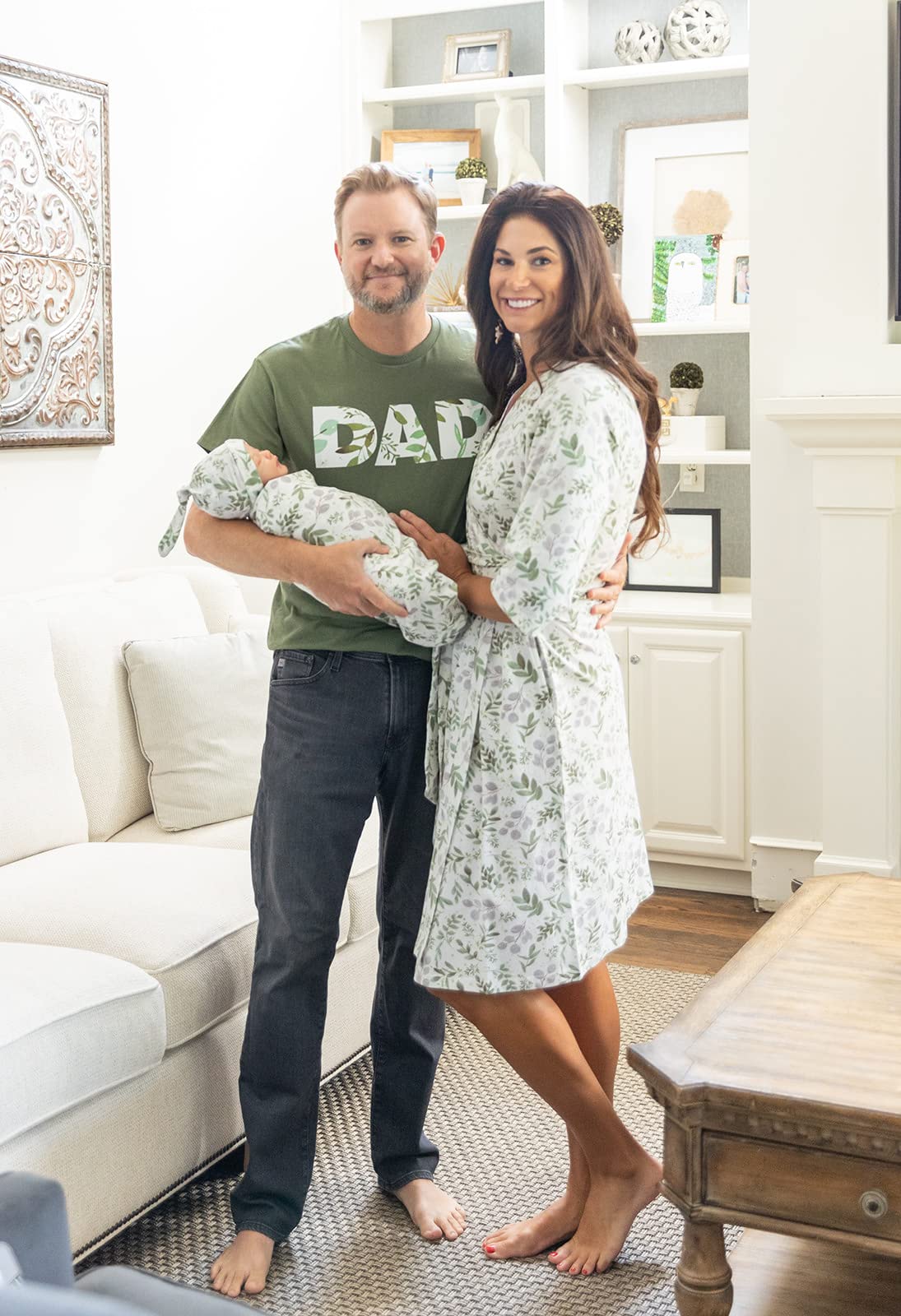 Baby Be Mine Maternity Nursing Robe, Newborn Swaddle Blanket & Daddy T-Shirt Set - Soft Hospital Delivery Gown & Baby Girl Gift for New Parents