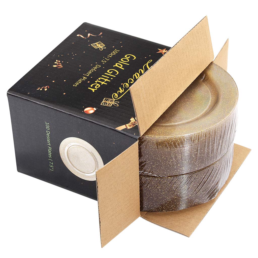 Premium Gold Plastic Plates - 100 Pack Elegant Disposable Salad & Dessert Plates for Weddings, Parties, Events - Perfect for Catering, Buffets, and Special Occasions