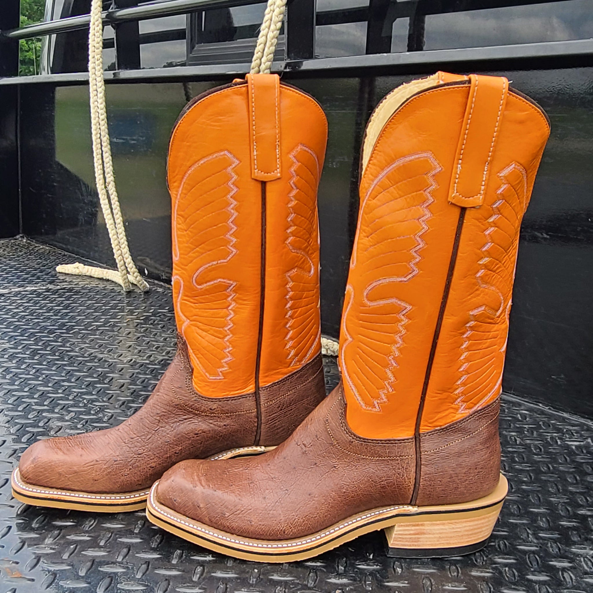 Anderson Bean Men's Olathe Smooth Ostrich Cowboy Boots - Genuine Exotic Leather Western Boots for Men - Perfect for Rodeo, Country Dancing & Casual Wear