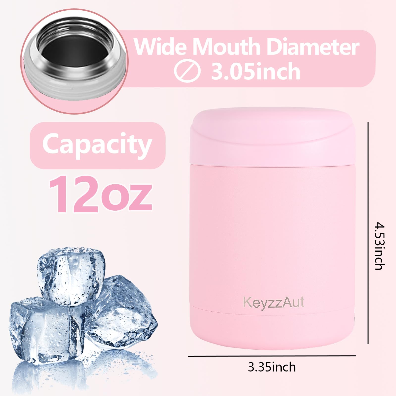 12oz Insulated Food Thermos - Vacuum Sealed Stainless Steel Lunch Box for Hot & Cold Meals | Leak-Proof Soup Container for Kids & Adults | Perfect for School, Office, Picnics & Travel (Pink)