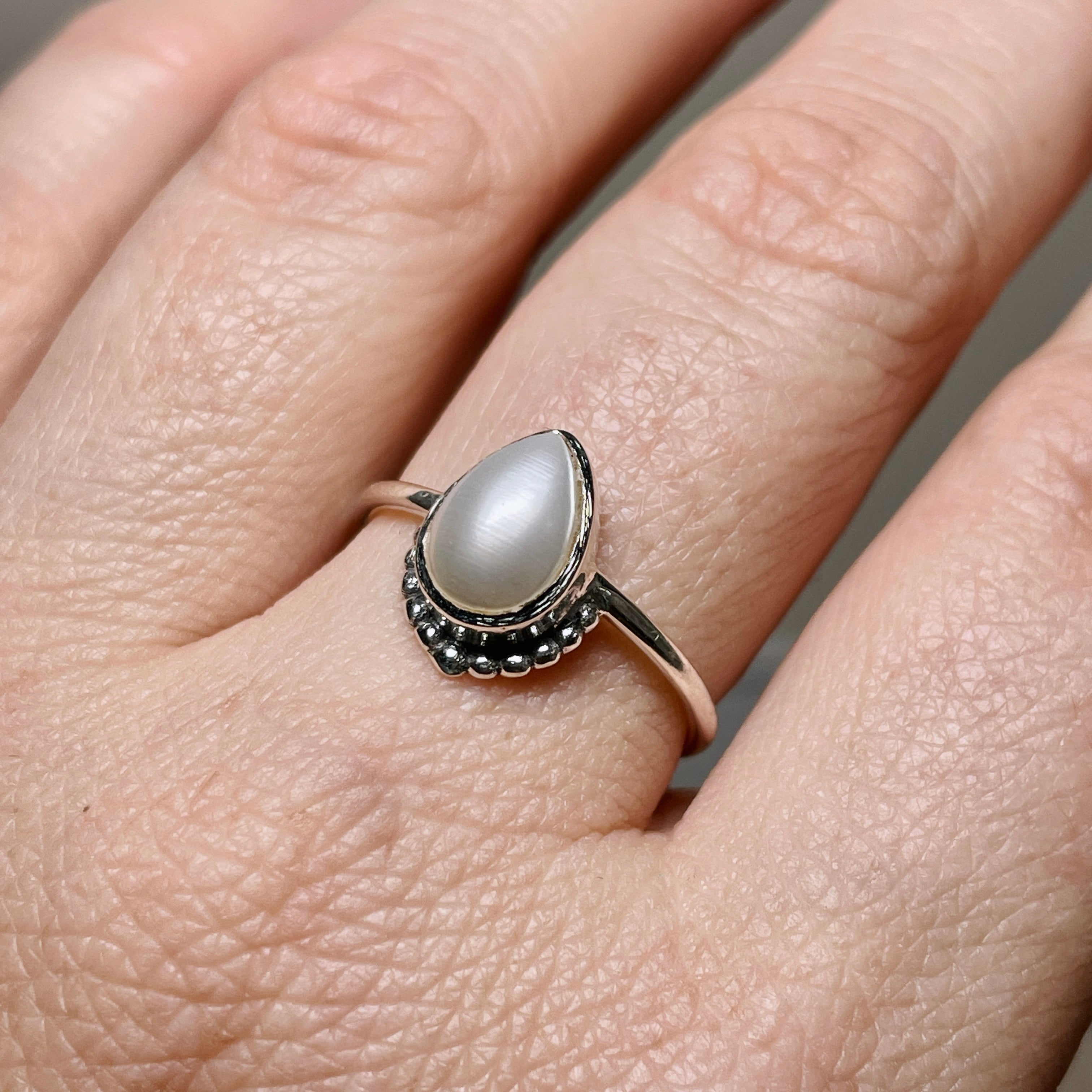 Pearl Teardrop Fine Band Ring - Elegant 925 Sterling Silver Dainty Jewelry for Women - Perfect for Weddings, Anniversaries & Special Occasions