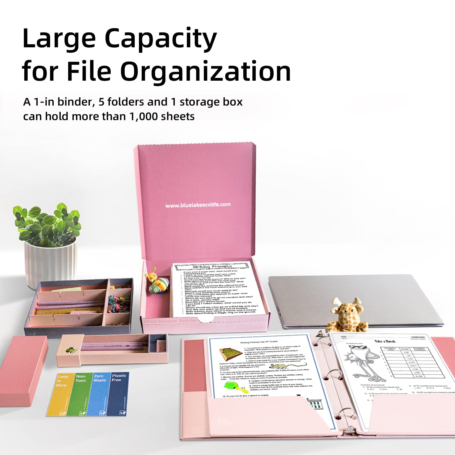 Blue Lake ECOLIFE Eco-Friendly School & Office Supplies Kit - 22-Piece Plastic-Free Bundle with 3-Ring Binder, Folders, Pencils, Pencil Box Organizer Tray - Perfect for K-12, College Students & Office Workers - Great for Classroom Organization, Homework & Back-to-School Essentials