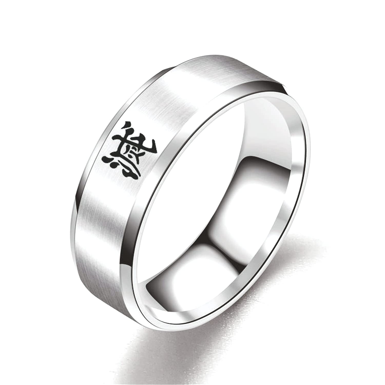Demon Slayer Anime Rings for Men - Black Stainless Steel Band Size 6-12 | Cool Anime Jewelry Gift for Cosplay, Halloween & Anime Fans