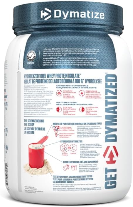 Dymatize ISO100 Hydrolyzed Whey Protein Powder - Gourmet Vanilla, 25g Protein per Serving, 100% Whey Isolate, Gluten Free (20 Servings) - Ideal for Post-Workout Recovery & Muscle Building