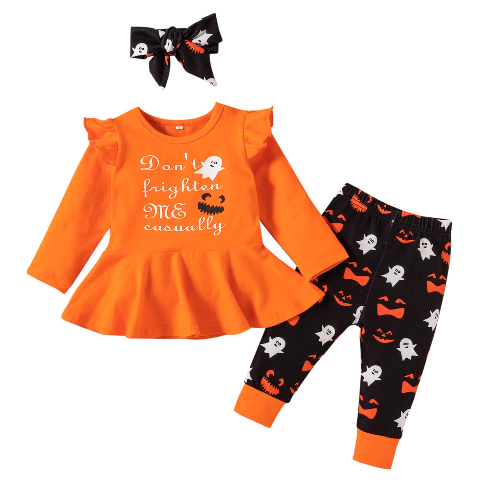 **KONF Baby Girls Halloween Outfit Set - Cute Ghost Print Dress, Tops & Pants - Infant Fashion Clothes for Girls 0-24 Months - Perfect for Halloween Parties, Photo Shoots & Dress-Up Play**