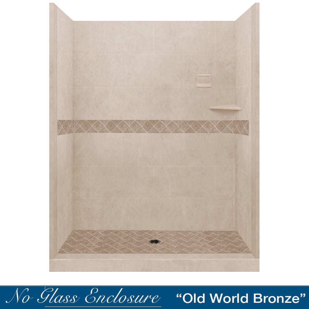 60 Alcove Brown Sugar Sistine Stone & Diamond Stone Accent DIY Shower Remodel Kit - Easy Bathroom Upgrade for Modern Home Renovation