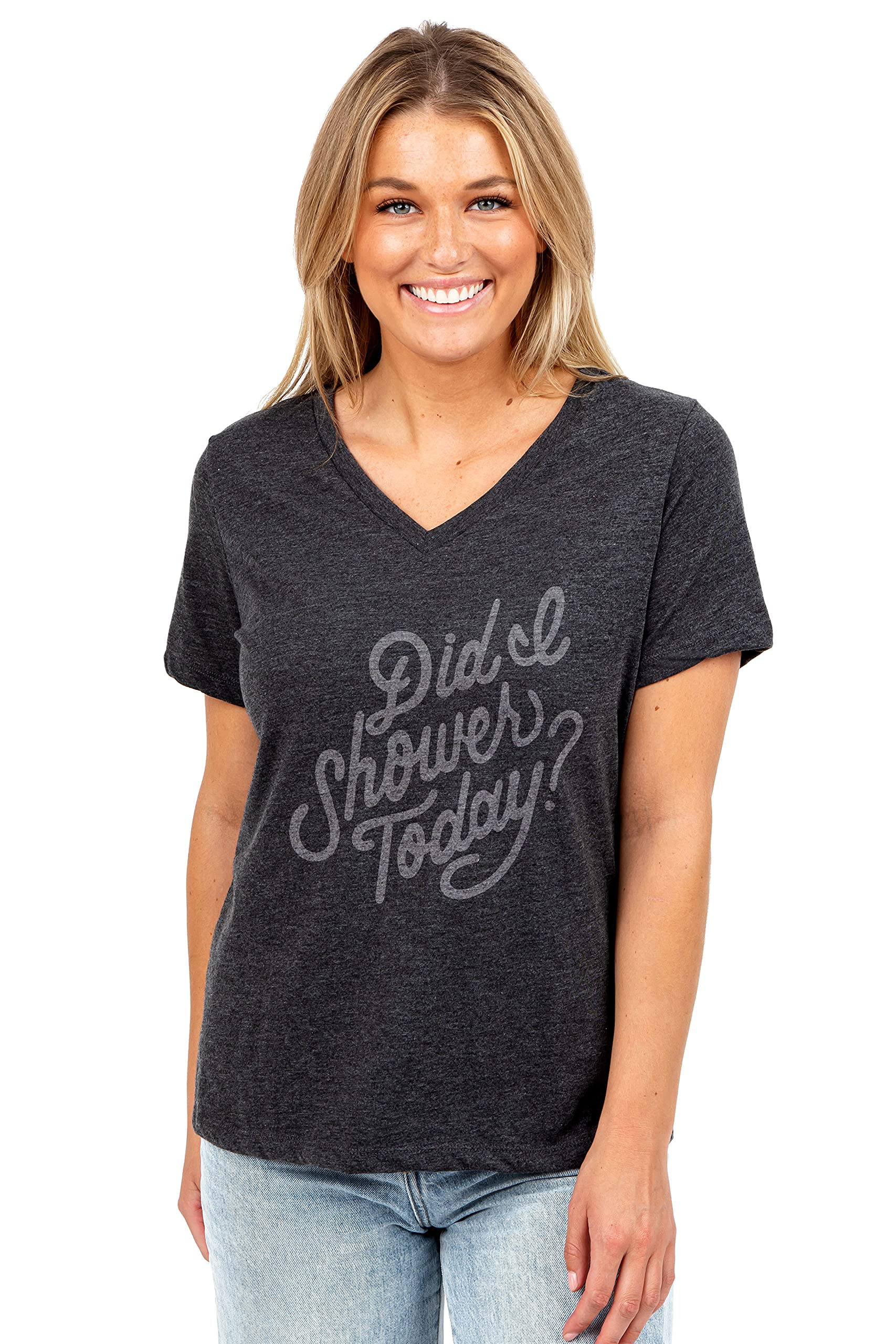 Did I Shower Today? Funny Women's Relaxed V-Neck T-Shirt - Casual Cotton Tee for Lounge Wear, Sleepwear & Everyday Outfits